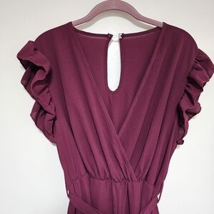 SHEIN Deep Wine Ruffle Sleeve JUMPSUIT